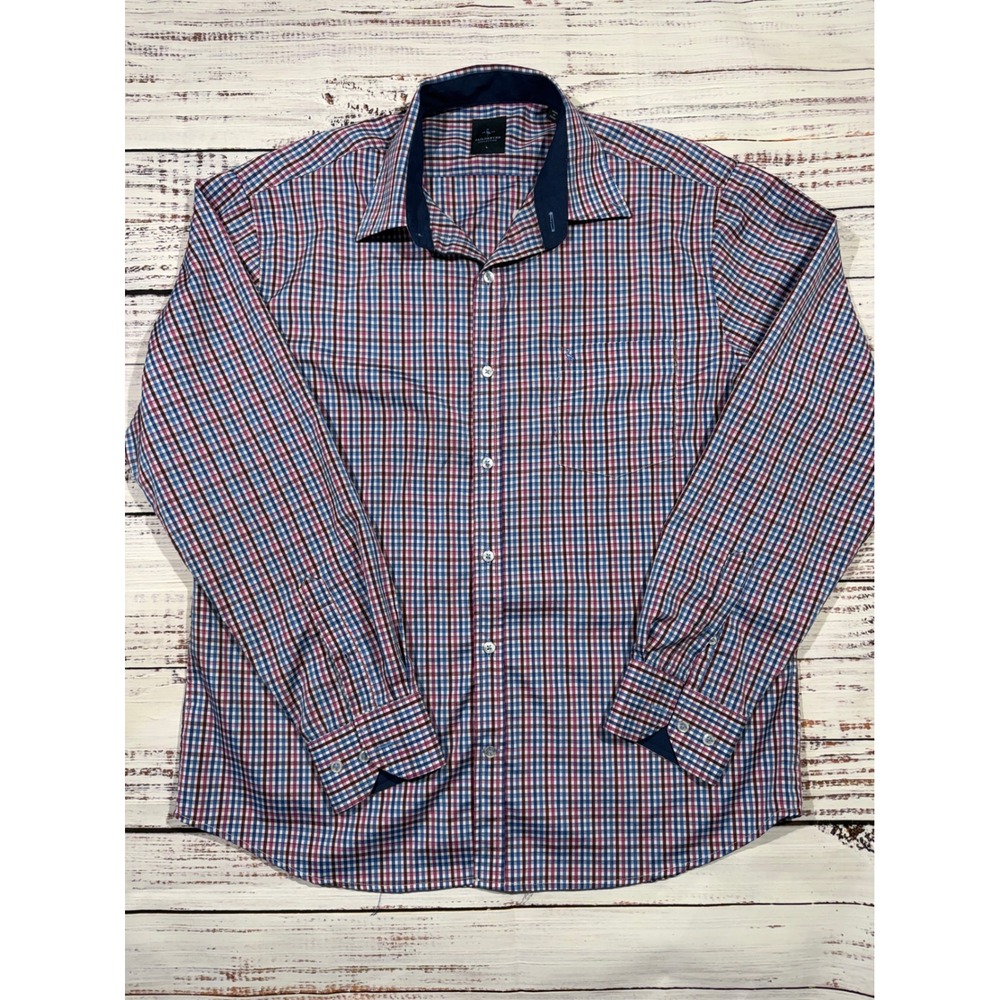 Tailorbyrd Collection Mens Large Plaid Button Down Shirt Long Sleeve Flamingo L